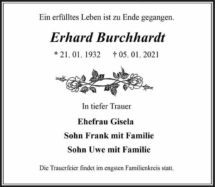 Traueranzeige Erhard Burchhardt