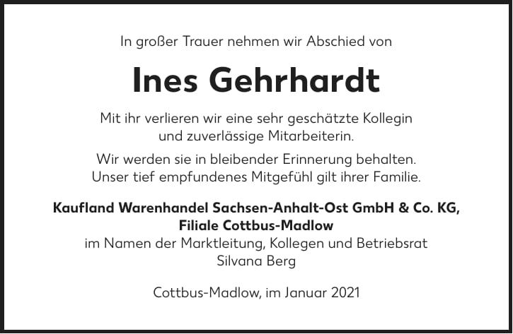Traueranzeige Ines Gehrhardt