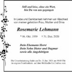 Traueranzeige Rosemarie Lehmann