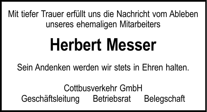 Nachruf Herbert Messer