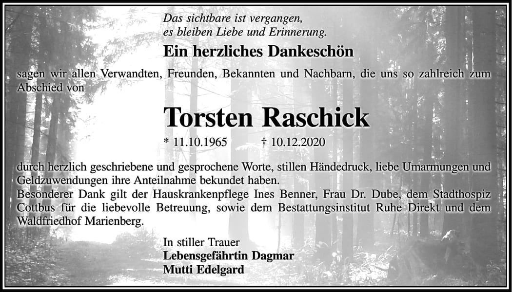 Danksagung Torsten Raschick