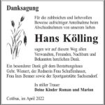 Danksagung Hans Kölling
