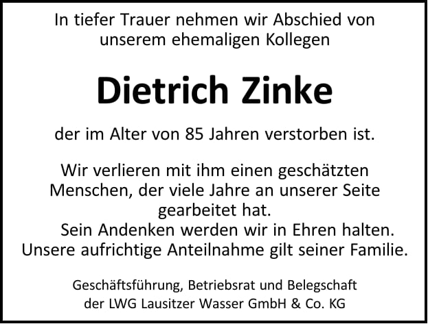 Nachruf Dietrich Zinke