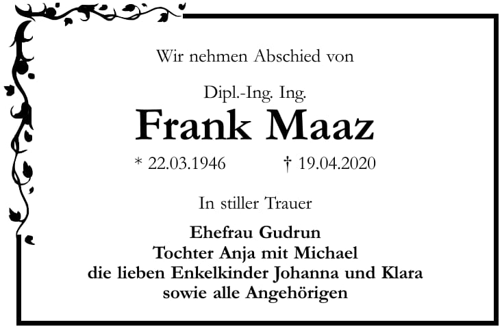 Traueranzeige Frank Maaz