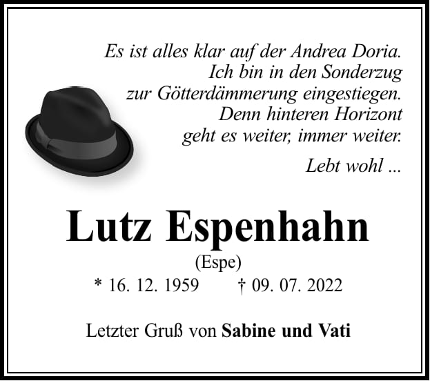 Traueranzeige Lutz Espenhahn