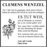 Jahresgedenken Clemens Wentzel