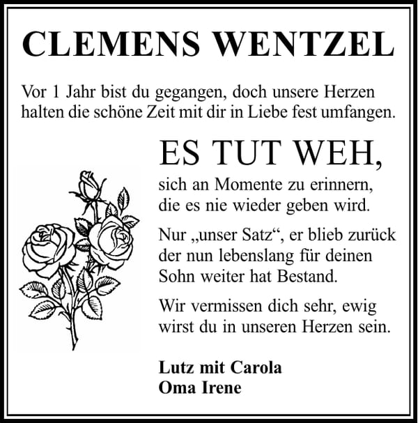 Jahresgedenken Clemens Wentzel