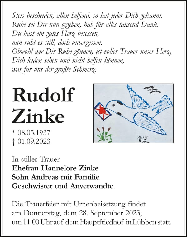 Traueranzeige Rudolf Zinke