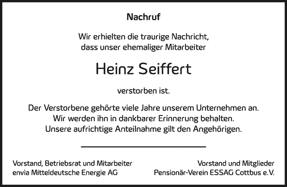 Nachruf Heinz Seiffert