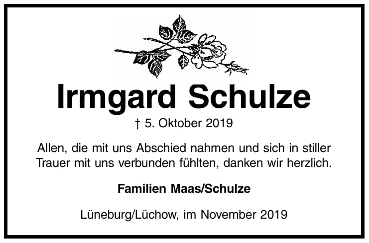 Danksagung Irmgard Schulze