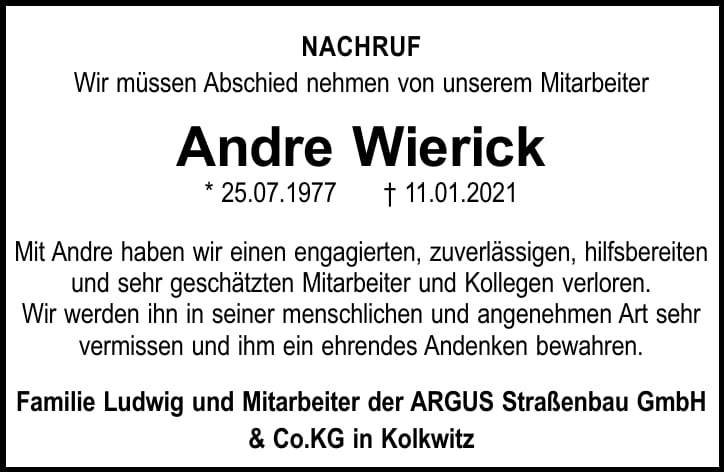 Nachruf Andre Wierick