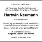 Traueranzeige Hartwin Neumann