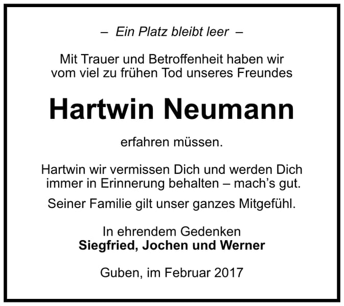 Traueranzeige Hartwin Neumann