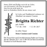 Traueranzeige Brigitta Richter, geb. Kunze