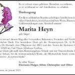 Danksagung Marita Heyn, geb. Siegel