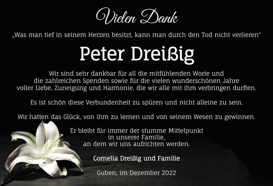 Danksagung Peter Dreißig