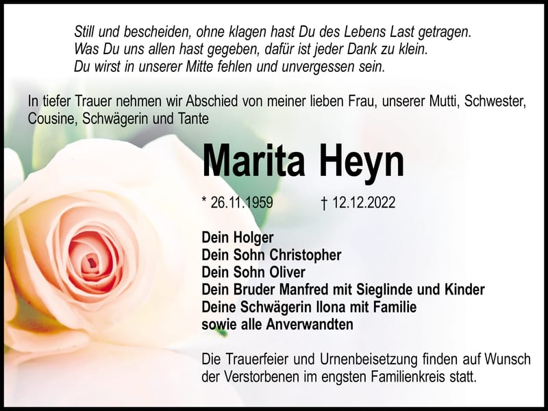 Traueranzeige Marita Heyn
