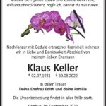 Traueranzeige Klaus Keller