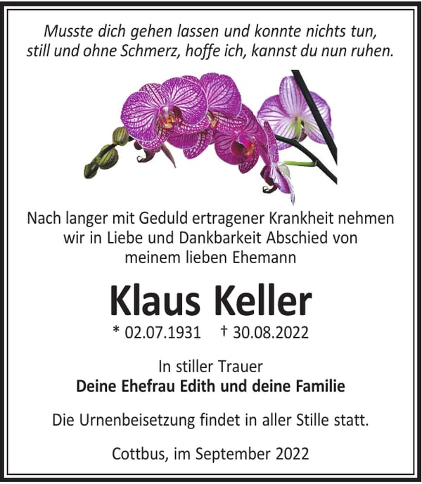 Traueranzeige Klaus Keller