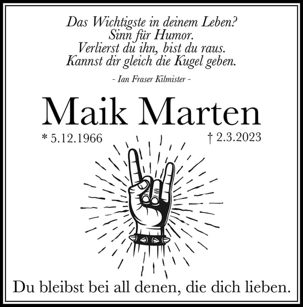 Traueranzeige Maik Marten