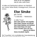 Traueranzeige Else Sinske, geb. Conrad