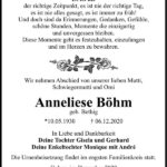 Traueranzeige Anneliese Böhm, geb. Bethig