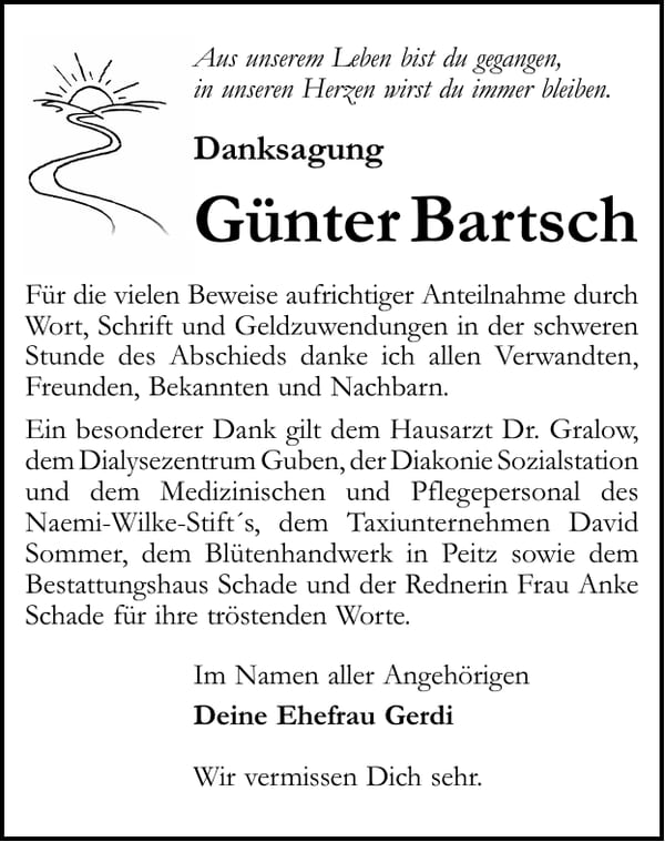 Danksagung Günter Bartsch