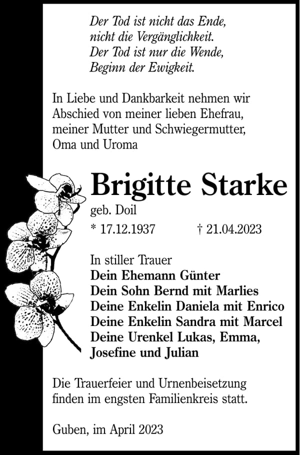 Traueranzeige Brigitte Starke, geb. Doil