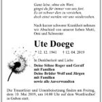 Traueranzeige Ute Doege