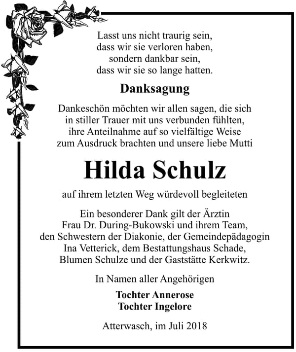 Danksagung Hilda Schulz