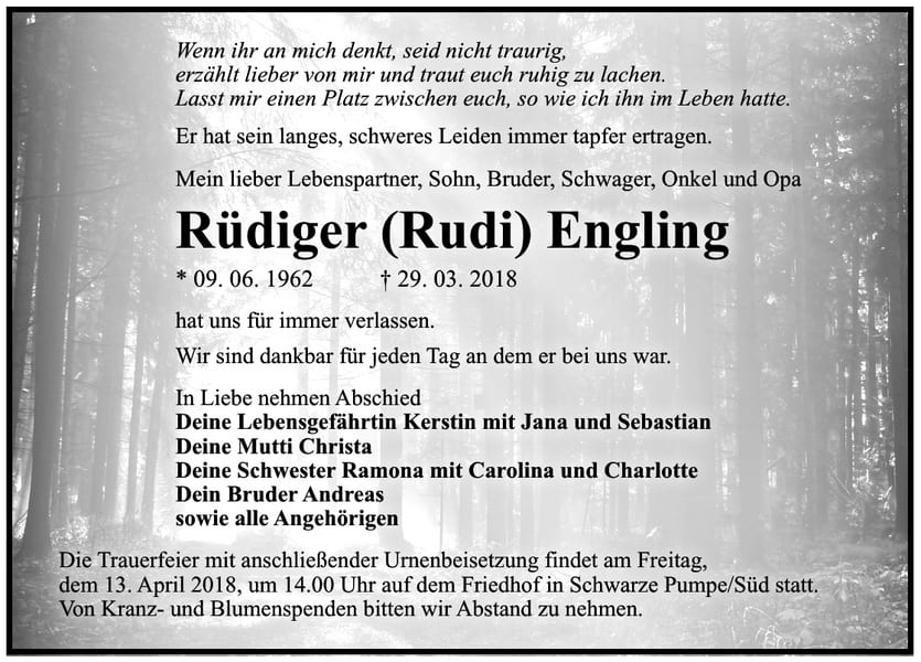 Traueranzeige Rüdiger (Rudi) Engling