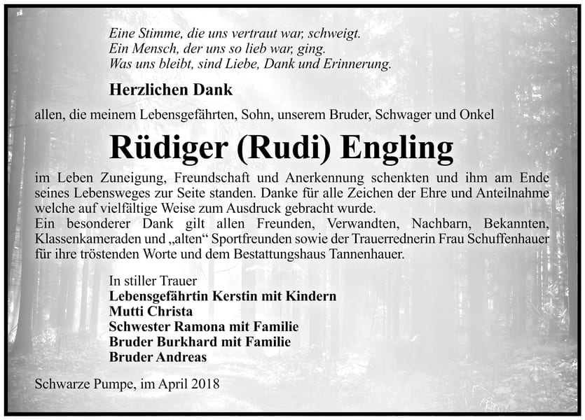 Danksagung Rüdiger (Rudi) Engling