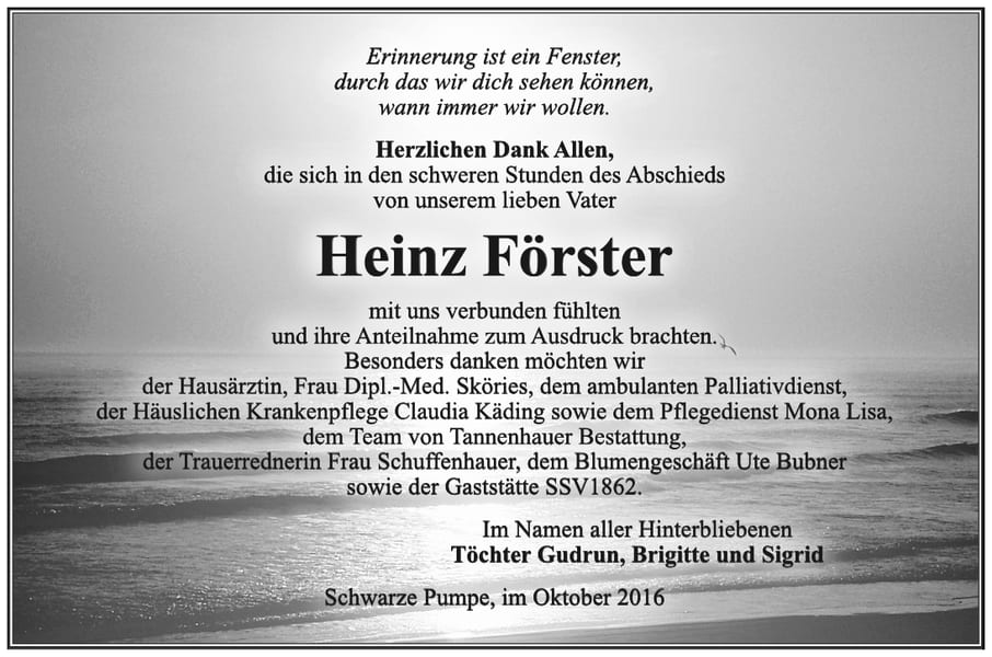 Danksagung Heinz Förster