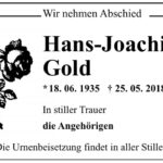 Traueranzeige Hans-Joachim Gold