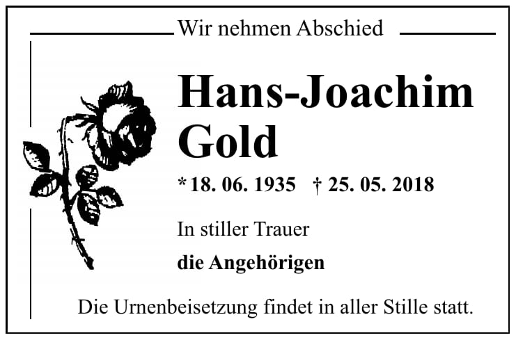 Traueranzeige Hans-Joachim Gold