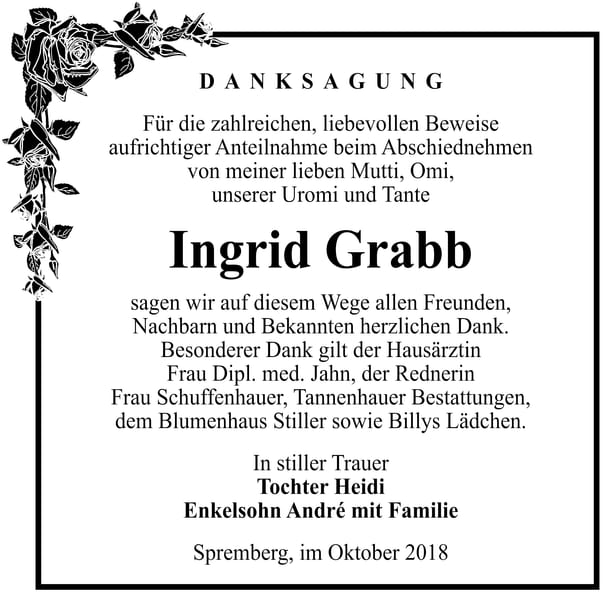 Danksagung Ingrid Grabb