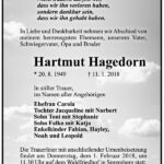 Traueranzeige Hartmut Hagedorn