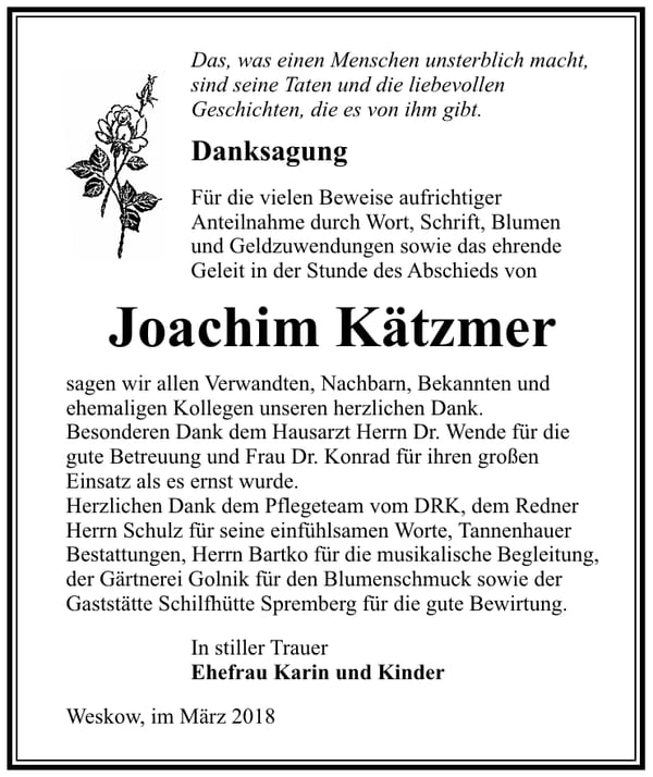 Danksagung Joachim Kätzmer