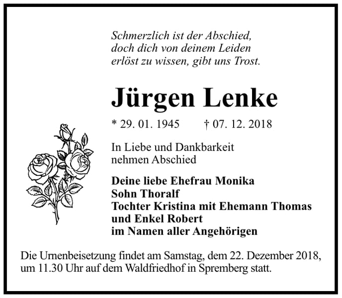 Traueranzeige Jürgen Lenke