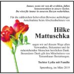 Traueranzeige Hilke Mattuschka