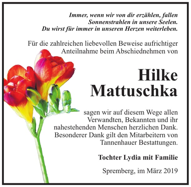 Traueranzeige Hilke Mattuschka