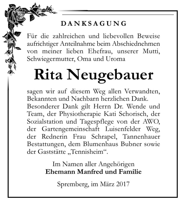 Danksagung Rita Neugebauer