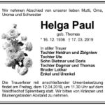 Traueranzeige Helga Paul, geb. Thomas