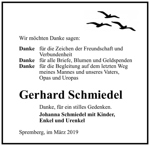 Traueranzeige Gerhard Schmiedel