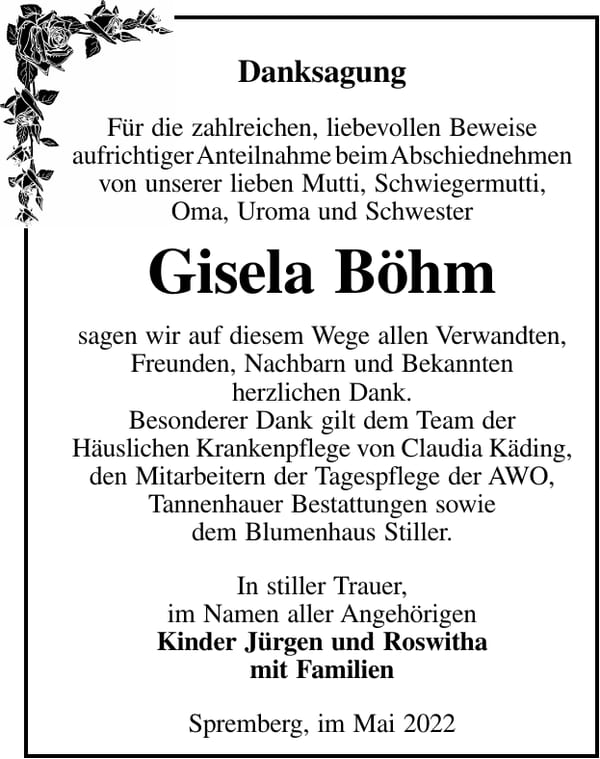 Danksagung Gisela Böhm