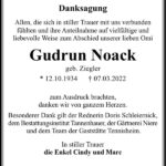 Danksagung Gudrun Noack, geb. Ziegler