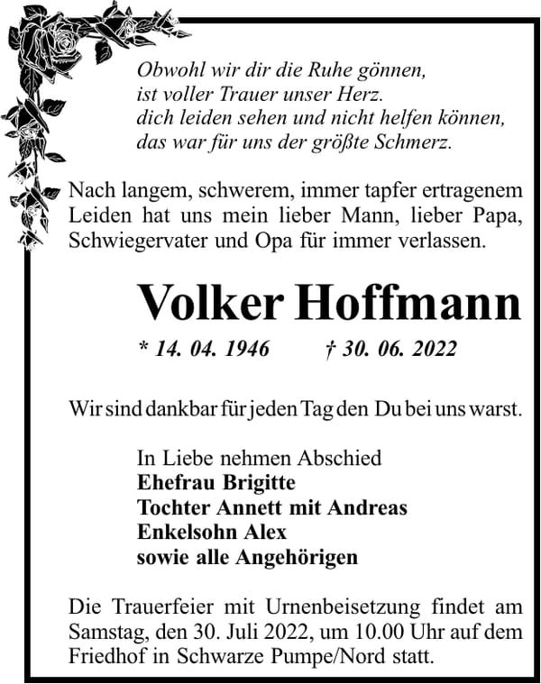 Traueranzeige Volker Hoffmann