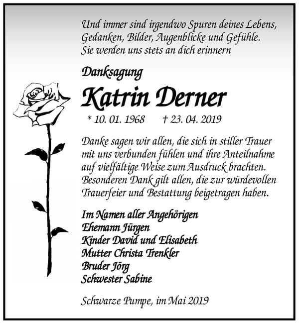 Traueranzeige Katrin Derner
