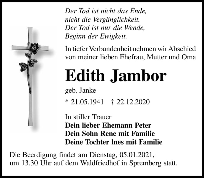 Traueranzeige Edith Jambor, geb. Janke