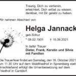 Traueranzeige Helga Jannack